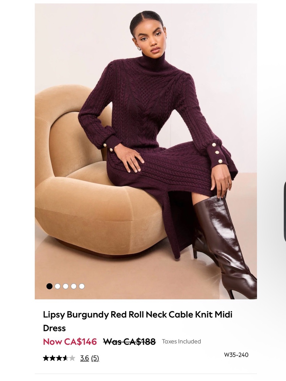 Lipsy Plum Cable-Knit Turtleneck Midi Dress with Pearl Cuffs